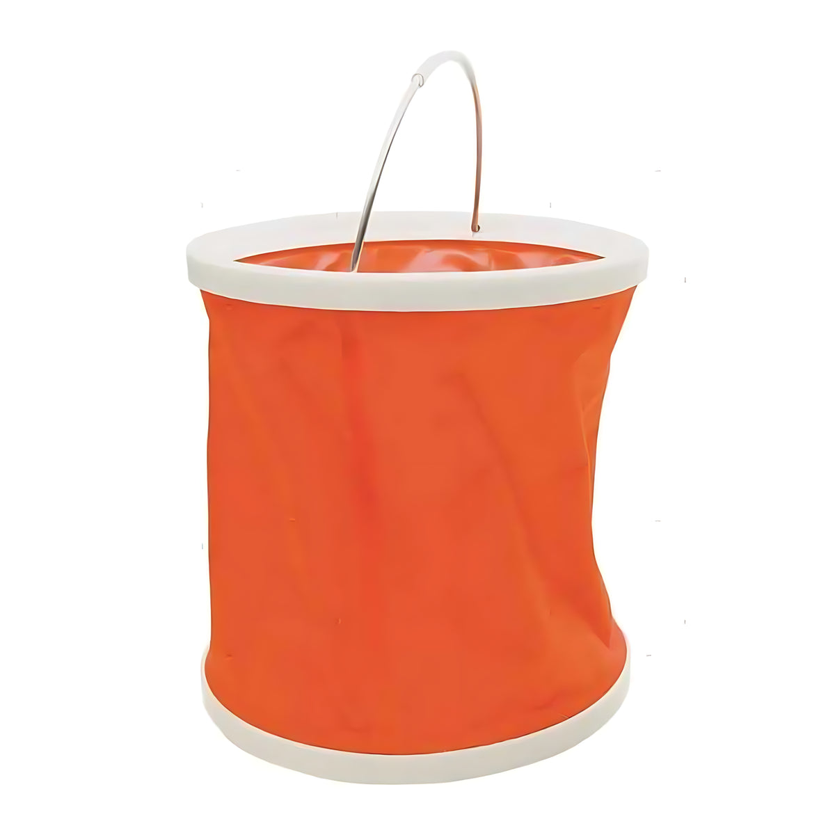 Secchio pop-up pieghevole per uso nautico in poliestere impermeabile arancio, manico in acciaio inox, capacità 11 litri.