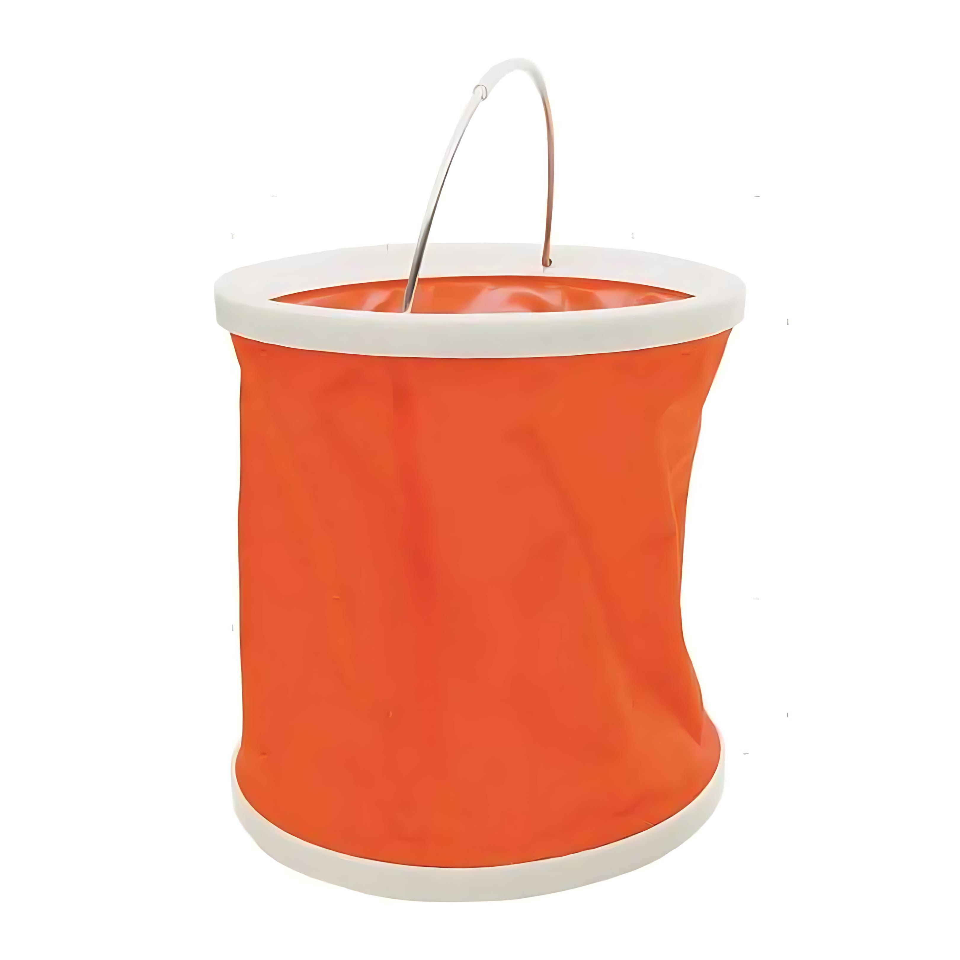 Secchio pop-up pieghevole per uso nautico in poliestere impermeabile arancio, manico in acciaio inox, capacità 11 litri.