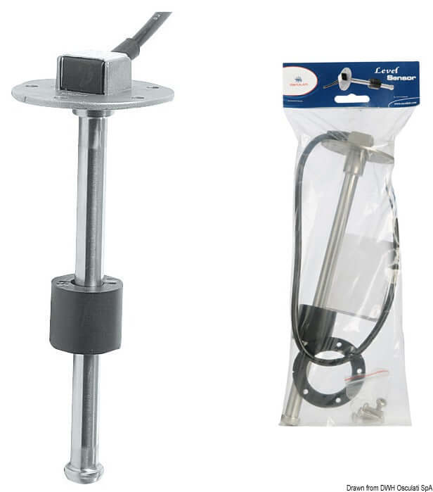 Galleggiante verticale in acciaio inox 316 con flangia S5 5 fori, impedenza 0-190 ohm per serbatoi nautici.