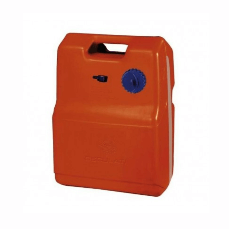 Serbatoio carburante portatile in Eltex arancione per barca, completo di tappo con sfiato e pescante.