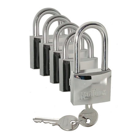 Set 5 lucchetti Hardinox 30mm con chiave universale in acciaio inox lucidato a specchio per nautica 4 lucchetti standard più 1 lucchetto long