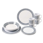 Servizio da tavola Bluebay in melamina 16 pezzi bianco con bordo righe blu: piatti, ciotole e tazze | Onautica