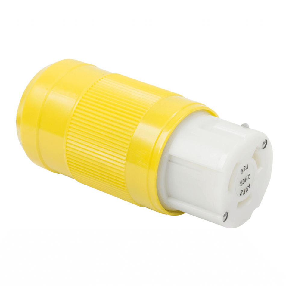 Sistema di connessione banchina 32A 230V per barca, include prese da incasso inox e spine volanti in Valox IP56/IP67. spina
