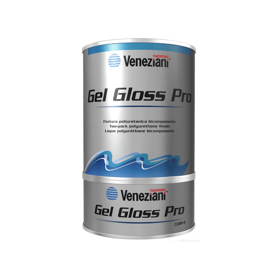 Smalto poliuretanico bicomponente Veneziani Gel Gloss Pro per finiture a specchio su barche.