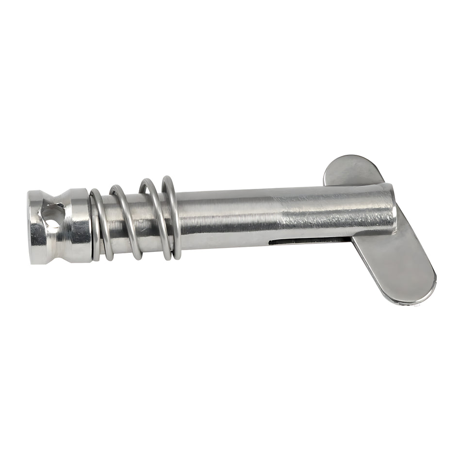 Spinetta di sicurezza in acciaio inox con linguetta pieghevole a molla per cavallotti reggicapottine, diametro 6 mm.