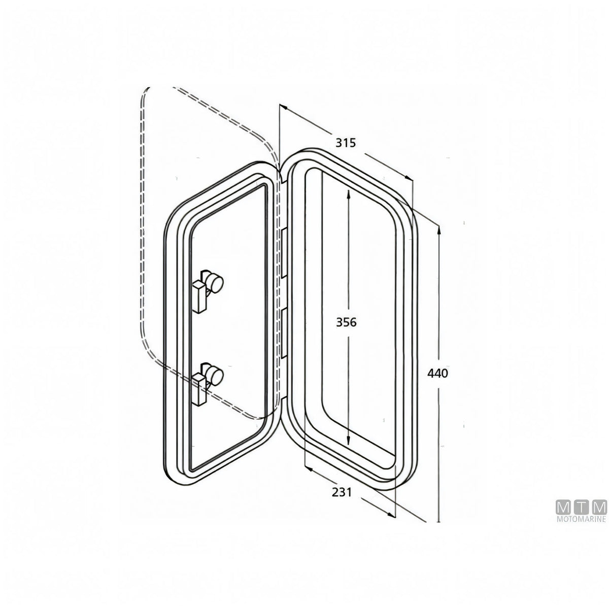 Disegno tecnico sportello calpestabile ABS ST/Large con quote 315x440 passaggio 231x356