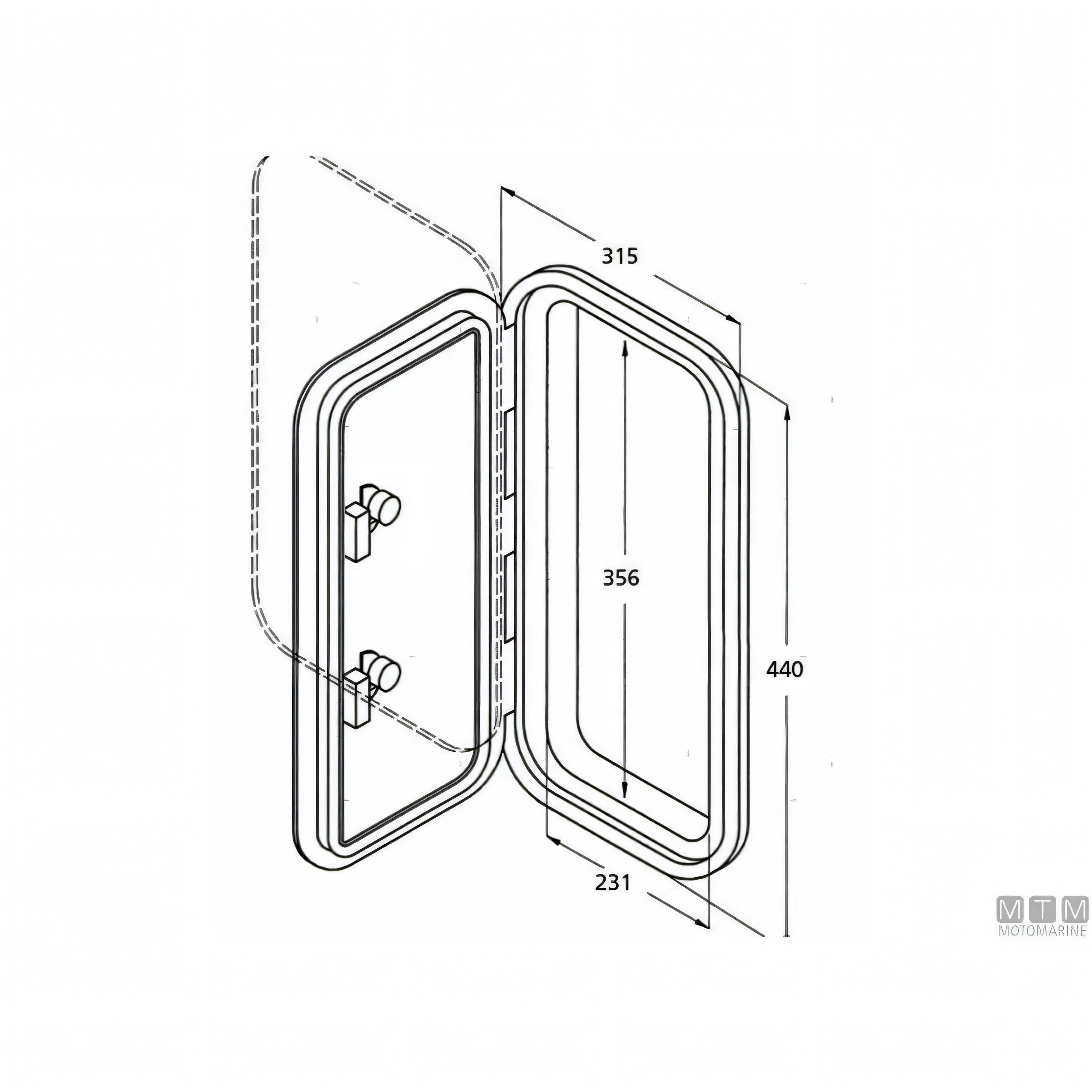 Disegno tecnico sportello calpestabile ABS ST/Large con quote 315x440 passaggio 231x356