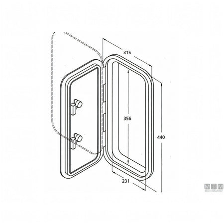 Disegno tecnico sportello calpestabile ABS ST/Large con quote 315x440 passaggio 231x356