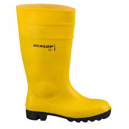 Stivali da lavoro Dunlop in PVC impermeabili classe S5 con puntale in acciaio e suola antiscivolo per cantiere e nautica.