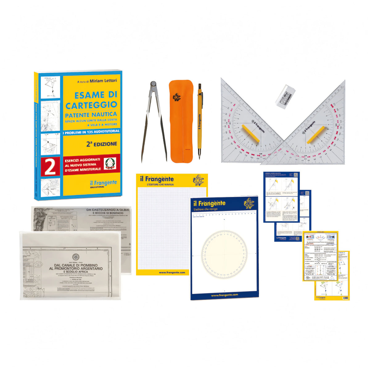 Set carteggio Navy con libro, squadre nautiche, compasso, carte nautiche, blocco e schede | Onautica