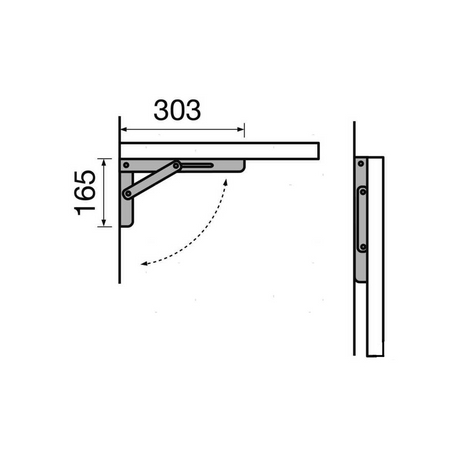 Staffa pieghevole modello Rako in acciaio inox per tavoli e mensole a ribalta.