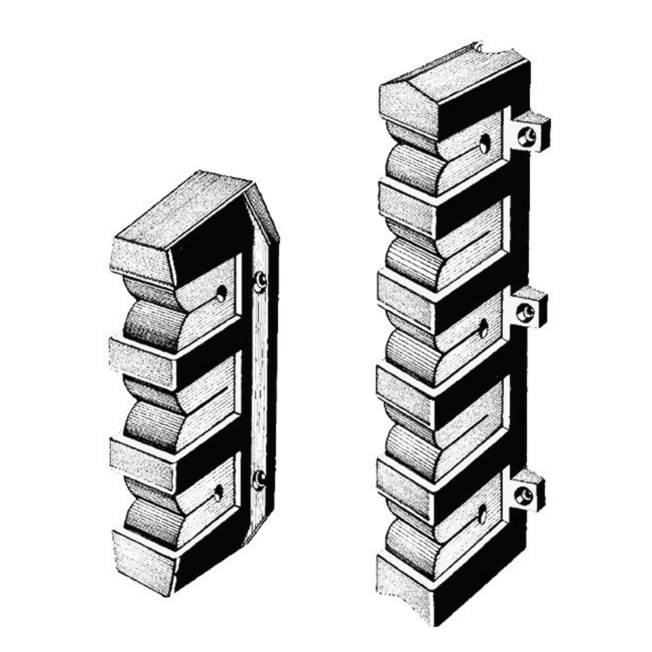 Coppia di supporti portacanne neri da parete a 5 posti con inserti in neoprene per proteggere le canne.