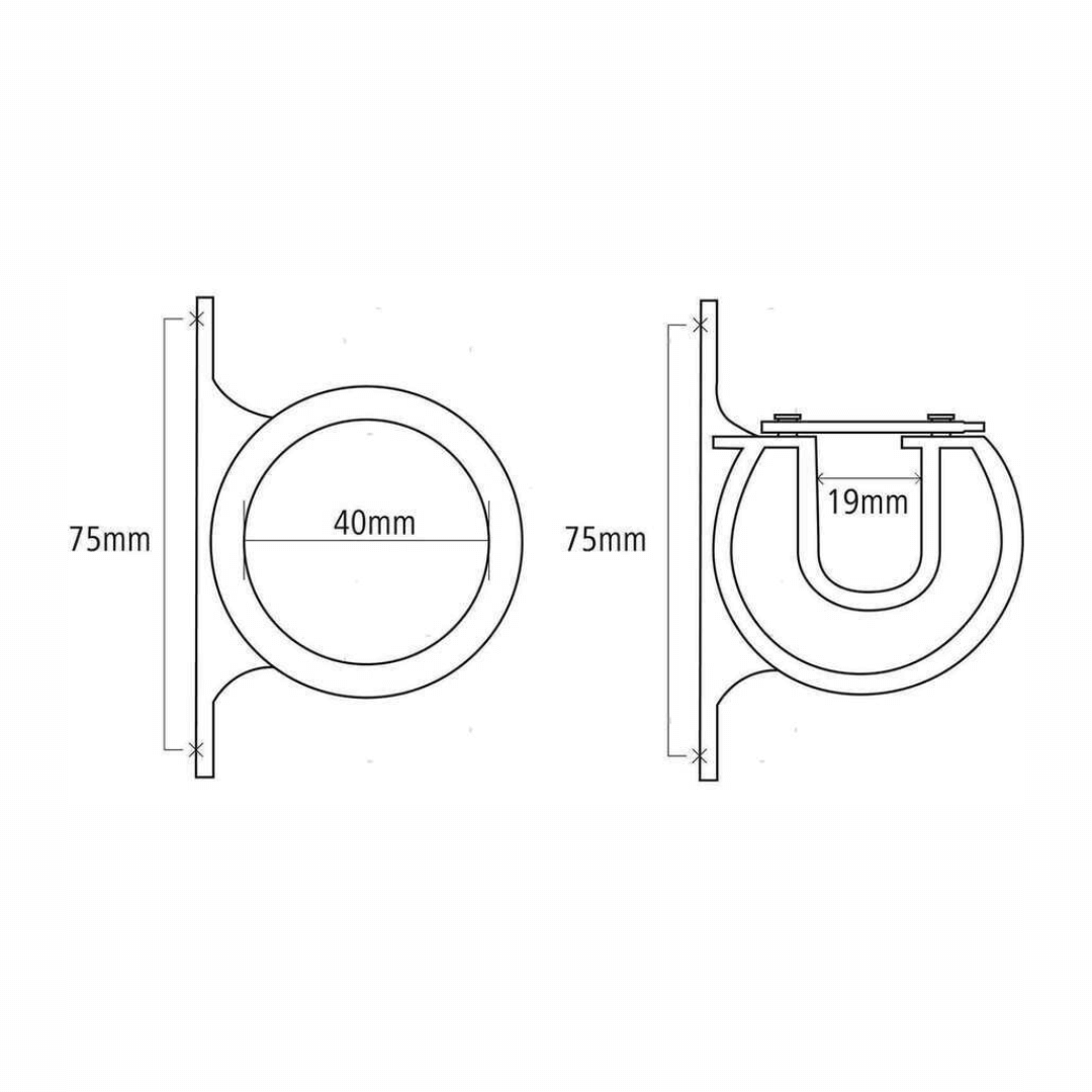 Clip di supporto singolo per fissaggio a parete di canne da pesca, gaffe e mezzi marinai. misure