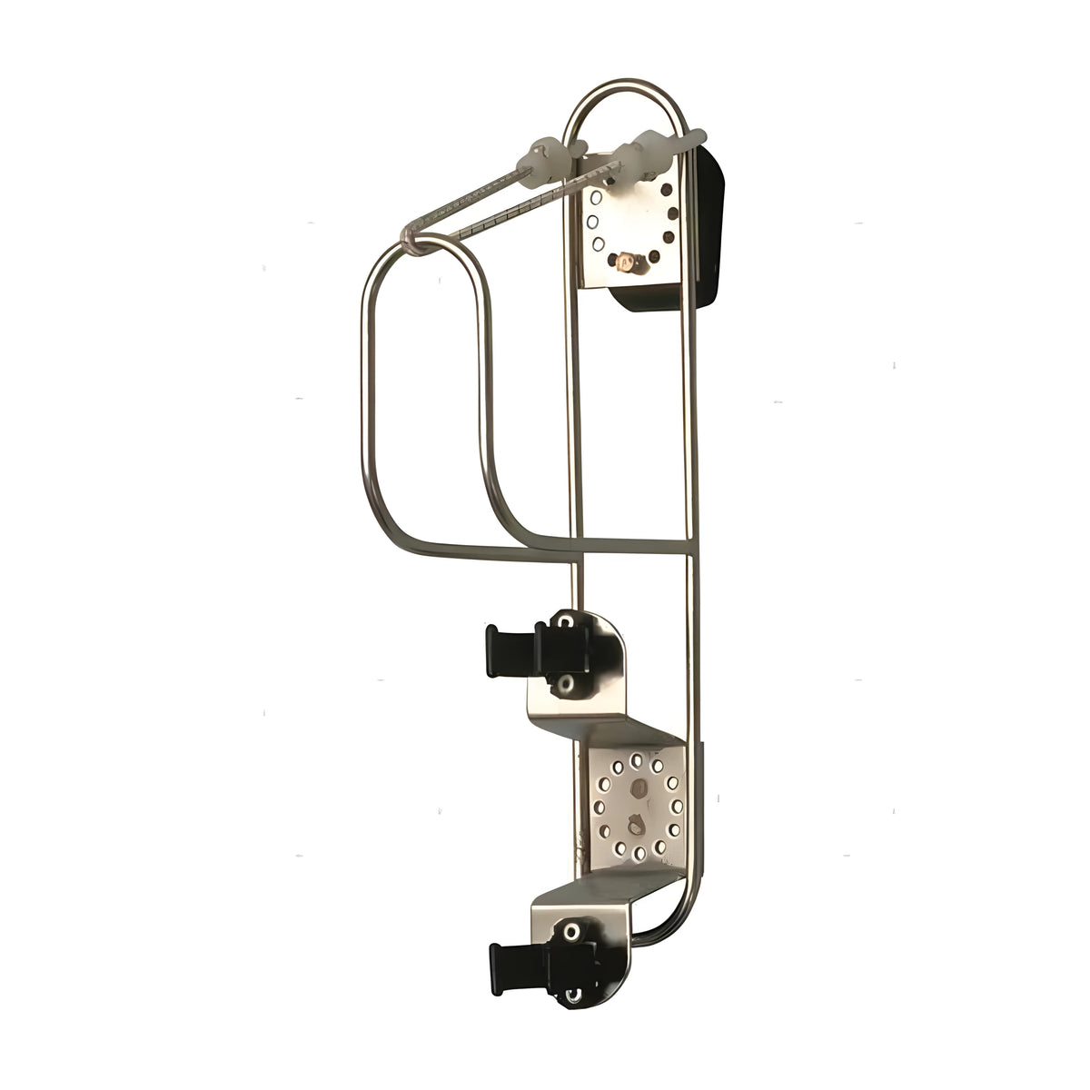 Supporto nautico in acciaio Inox 316 per salvagente anulare, dotato di clip integrata per boetta luminosa di emergenza.