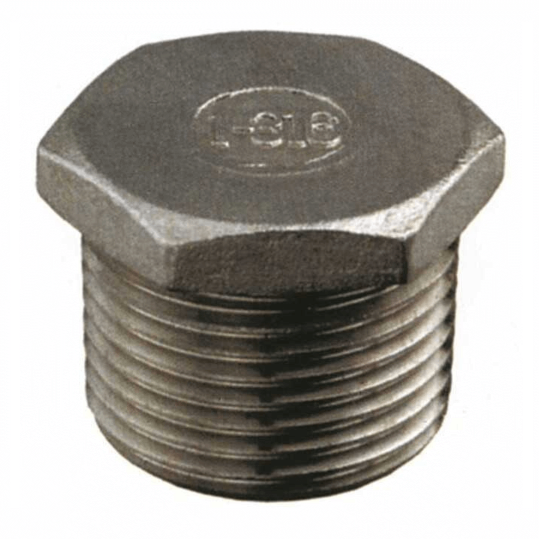 Tappo maschio filettato in acciaio inox AISI 316 per la chiusura di tubazioni e raccordi idraulici nautici.