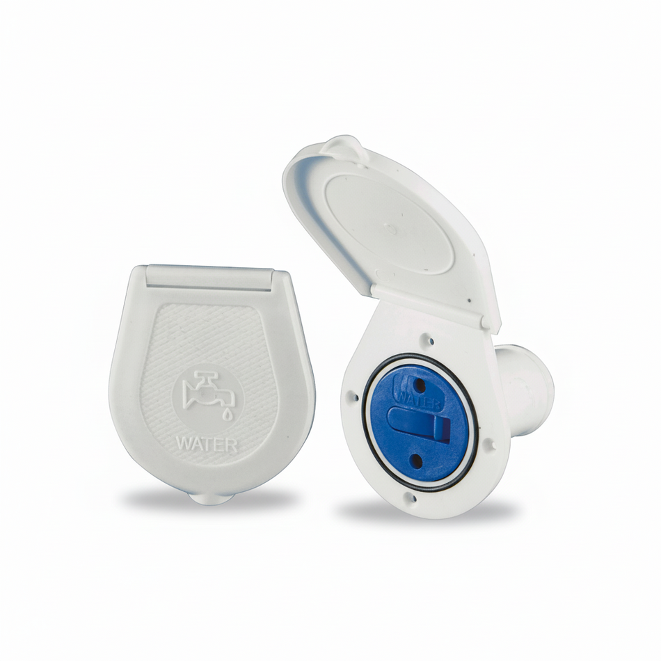 Tappo di imbarco per barca in plastica con coperchio a tenuta stagna, disponibile per Acqua e Carburante.