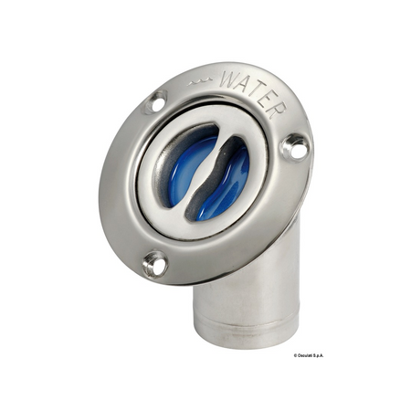 Tappo di imbarco a filo in acciaio inox lucidato a specchio con maniglietta a scomparsa e catenella di sicurezza. acqua gomito