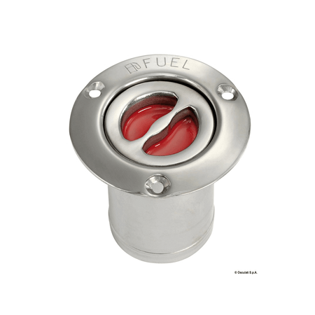 Tappo di imbarco a filo in acciaio inox lucidato a specchio con maniglietta a scomparsa e catenella di sicurezza. carburante diritton carburante diritto