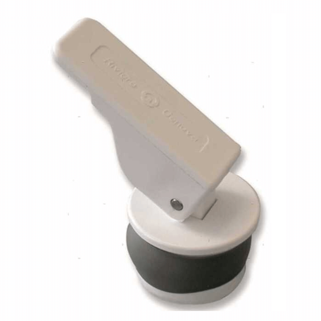 Tappo di scarico a espansione con leva a scatto in plastica e PVC, disponibile nero o grigio per ombrinali barca.