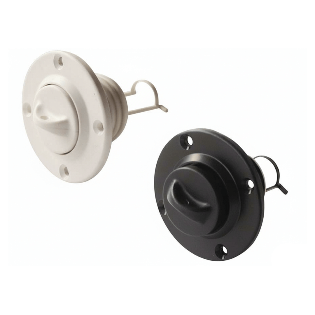 Tappo di scarico rotondo in plastica rigida per barche, diametro 24,7mm, disponibile in bianco e nero.