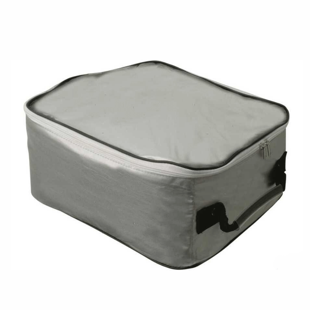 Telo Copribarca "Silver Shield" in poliestere impermeabile, ideale per rimessaggio. Colore argento (anti-UV) per taglie piccole, blu per taglie grandi. borsa