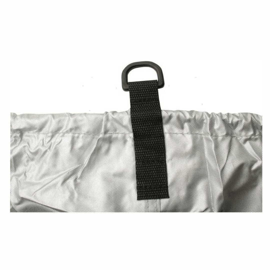 Telo Copribarca "Silver Shield" in poliestere impermeabile, ideale per rimessaggio. Colore argento (anti-UV) per taglie piccole, blu per taglie grandi. dettaglio