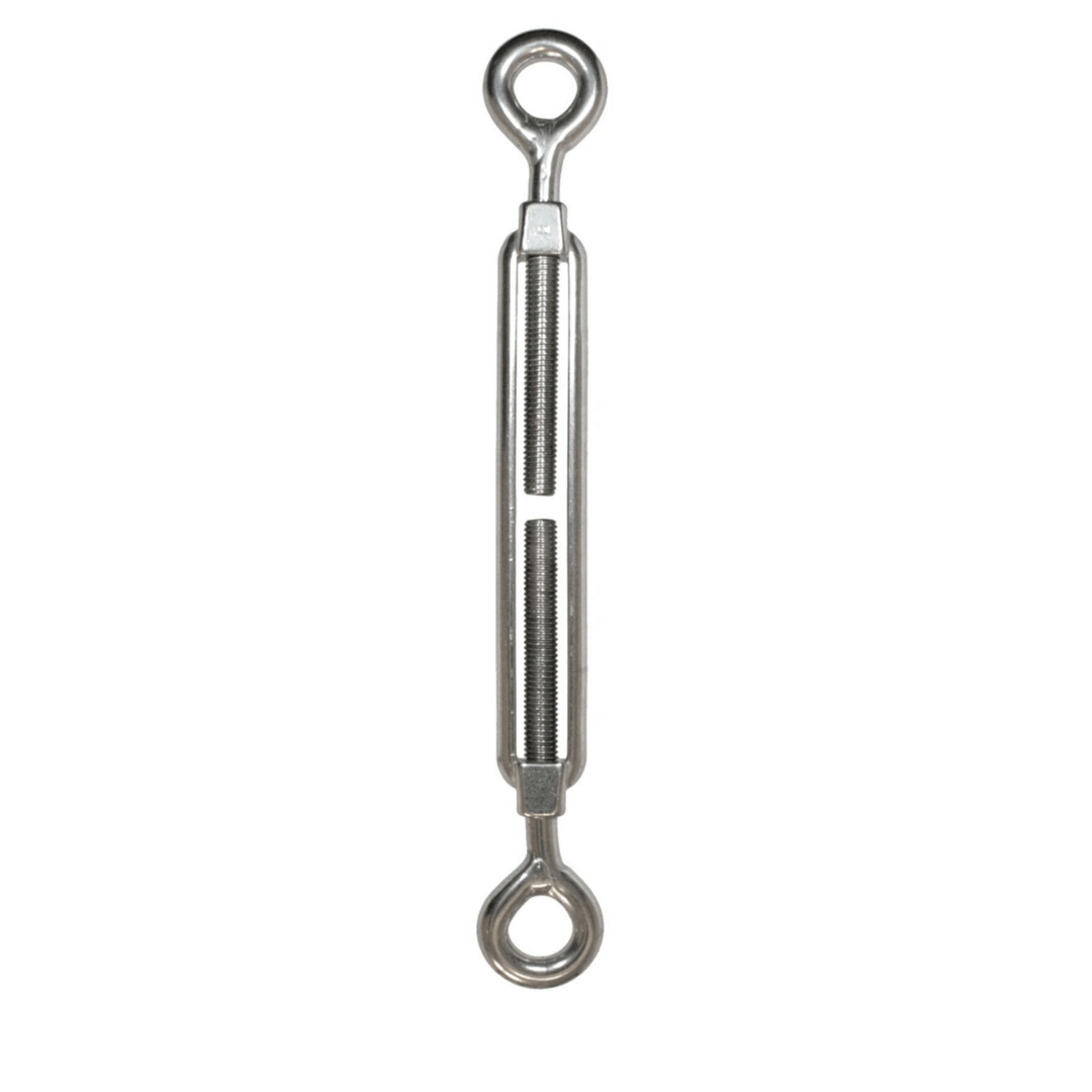 Tenditore professionale a due occhi in acciaio inox AISI 316 per la regolazione della tensione di sartie, draglie e cavi nautici.