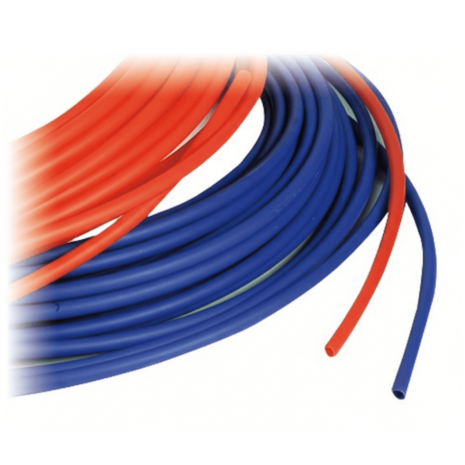 tubo in polietilene da 12mm per impianti idrici nautici, colorazione rossa per acqua calda e blu per acqua fredda.