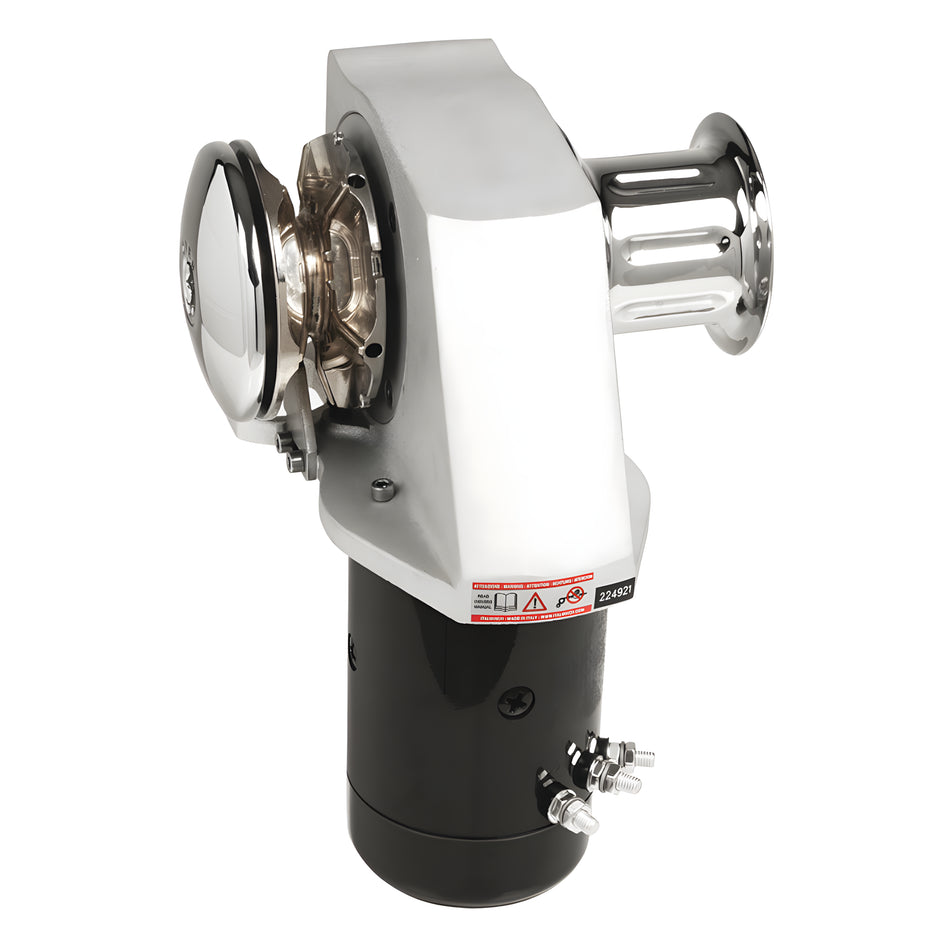 Verricello salpancora nautico ITALWINCH Serie Obi con carcassa in alluminio anodizzato, completo di teleruttore, leva e sensore contametri.