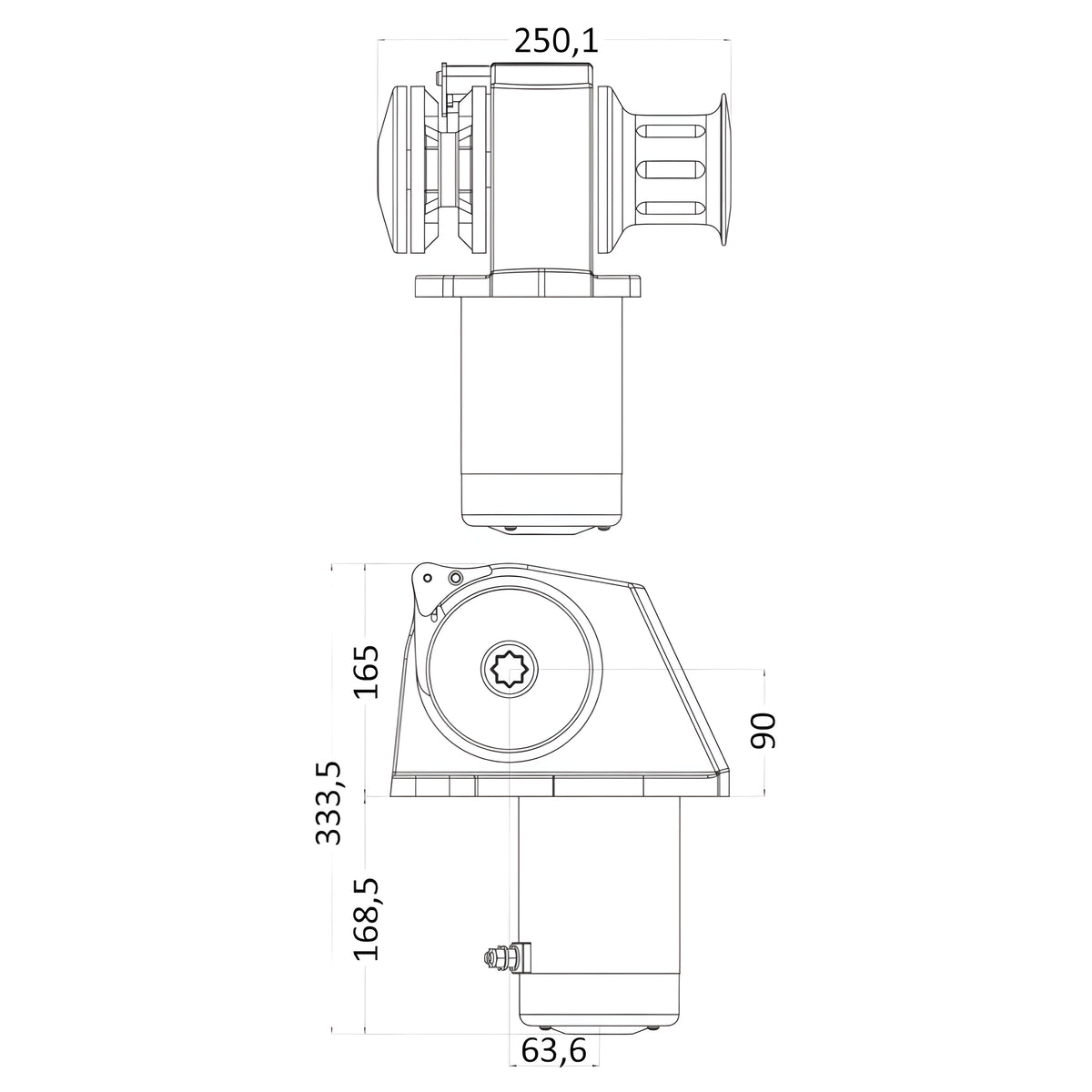 Verricello salpancora nautico ITALWINCH Serie Obi con carcassa in alluminio anodizzato, completo di teleruttore, leva e sensore contametri.