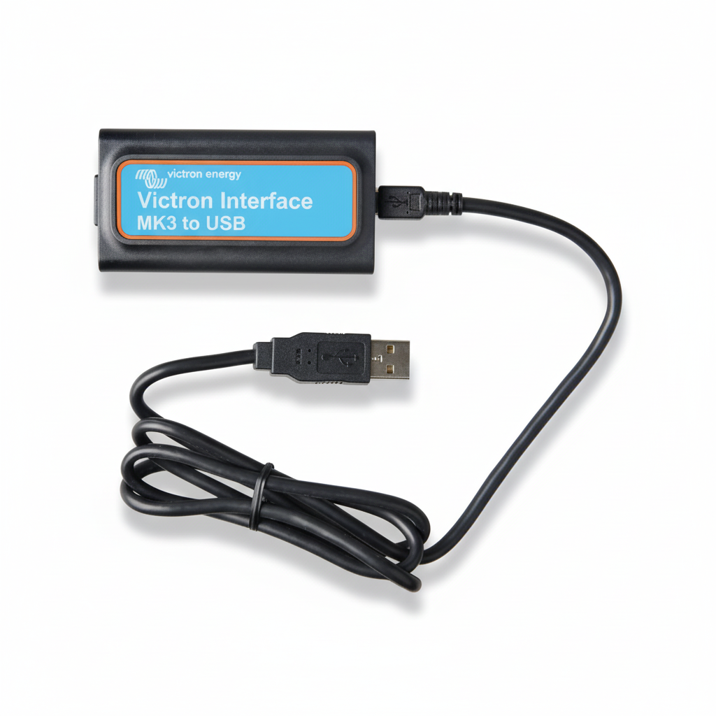 Interfaccia originale Victron MK3-USB per collegare dispositivi VE.Bus come MultiPlus e Quattro al computer via USB.