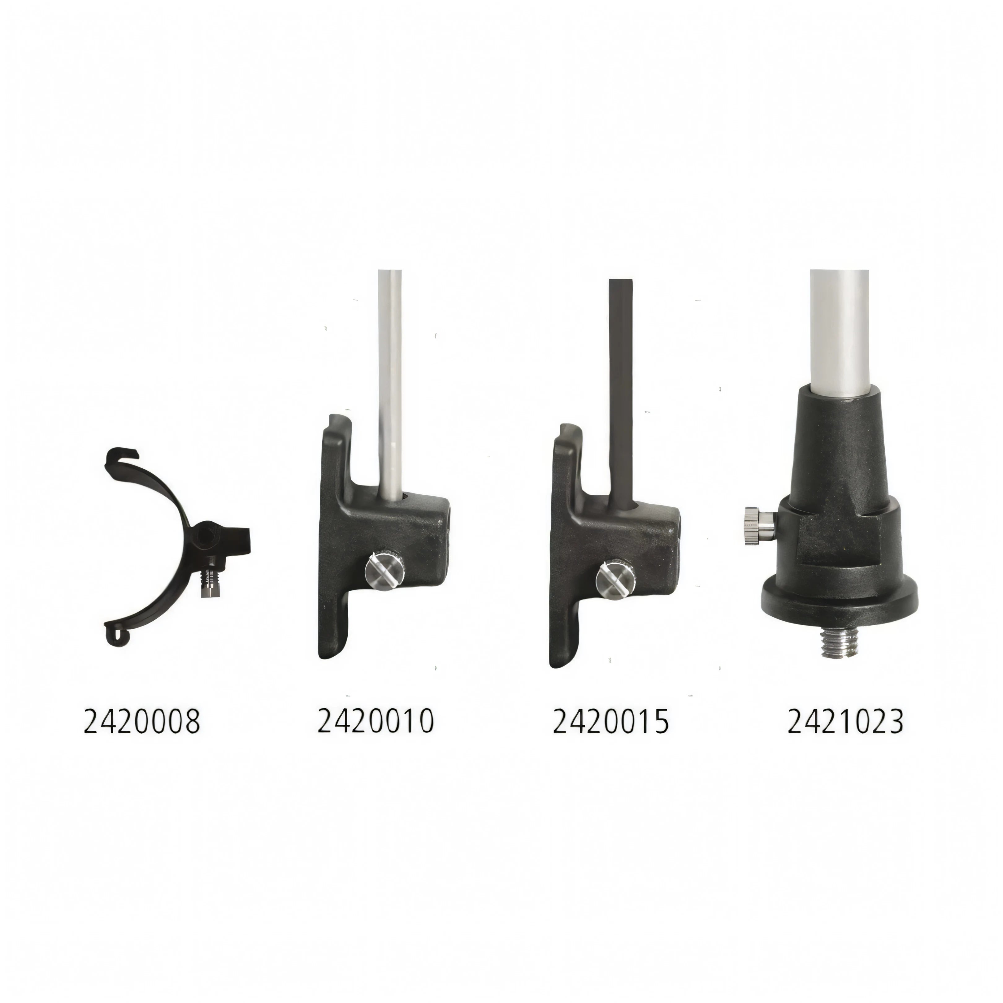 Accessori segnavento Windex: supporti e morsetti neri in metallo con codici 2420008, 2420010, 2420015, 2421023 | Onautica
